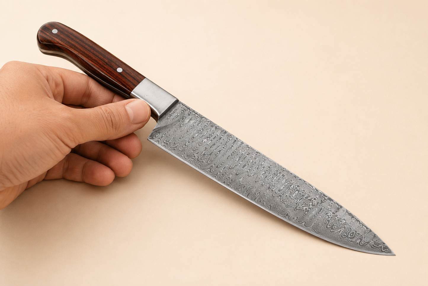 Hand Forged Damascus Steel Chef Knife 8 Inch – 512 Layers Kitchen Knife with Wood Handle & Leather Sheath
