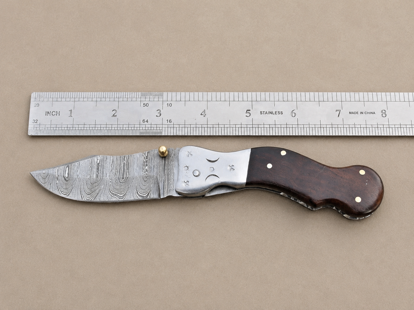 Hand Forged Damascus Steel Folding Pocket Knife with Wood Handle