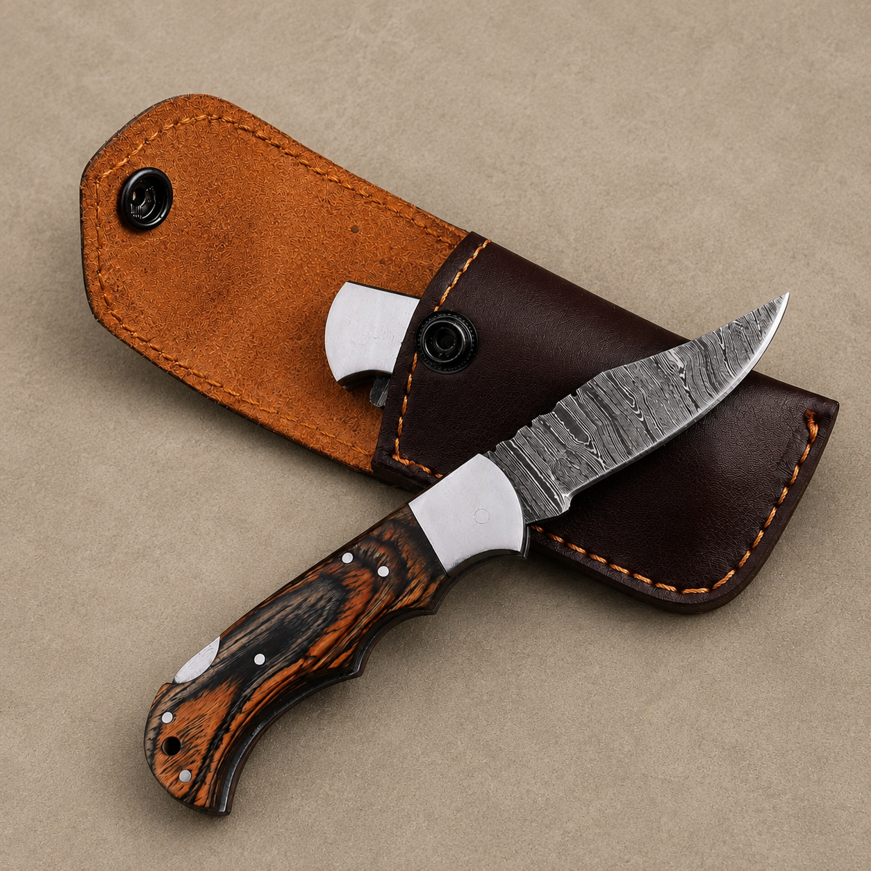 Artisan Damascus Steel Outdoor Folding Pocket Knife – Brown Pukka Wood Handle | Steel Bolster | Classic Back Lock