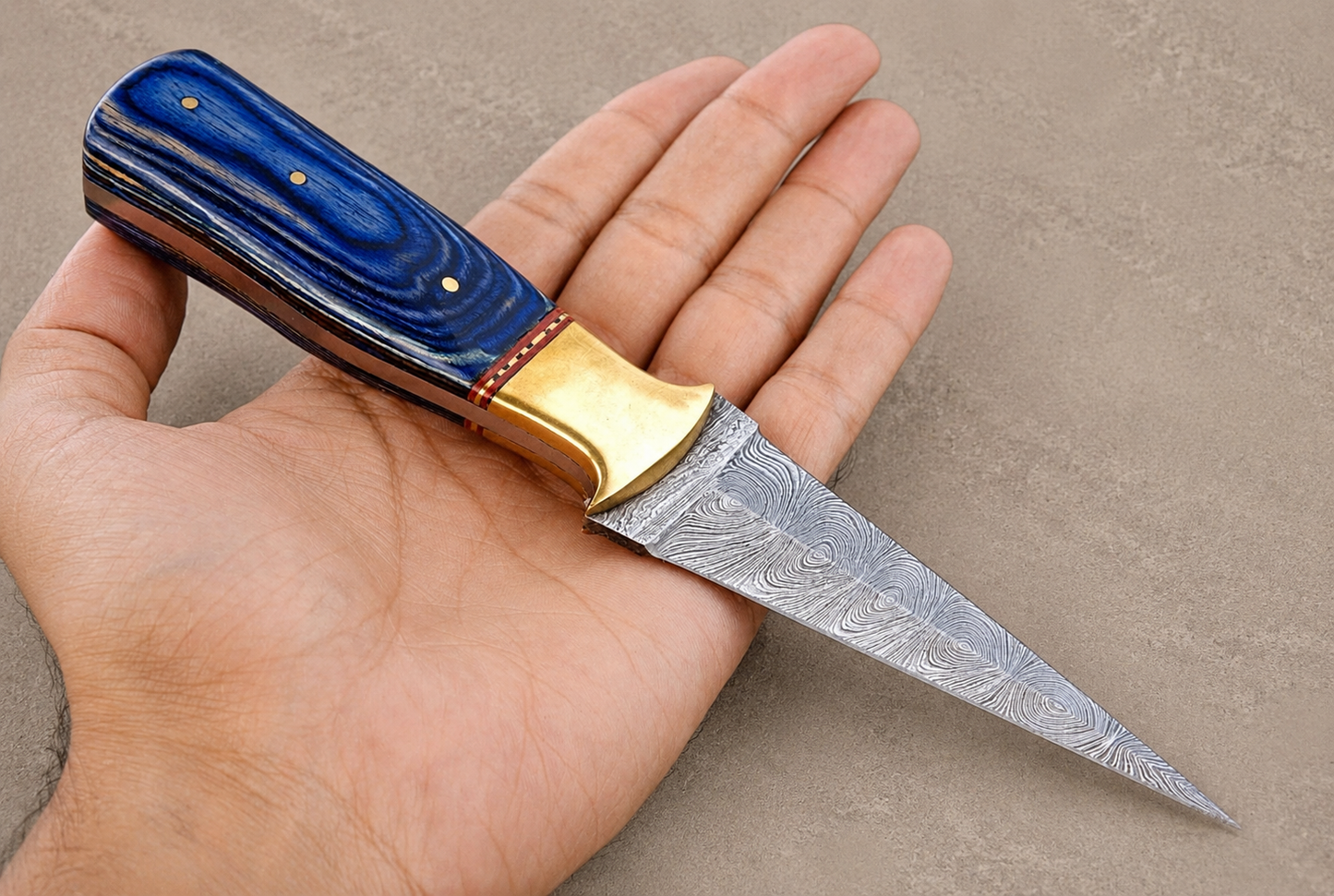 Copper Timber Damascus Steel Knife – 512 Layer Hand Forged Blade with Stained Wood Handle & Leather Sheath