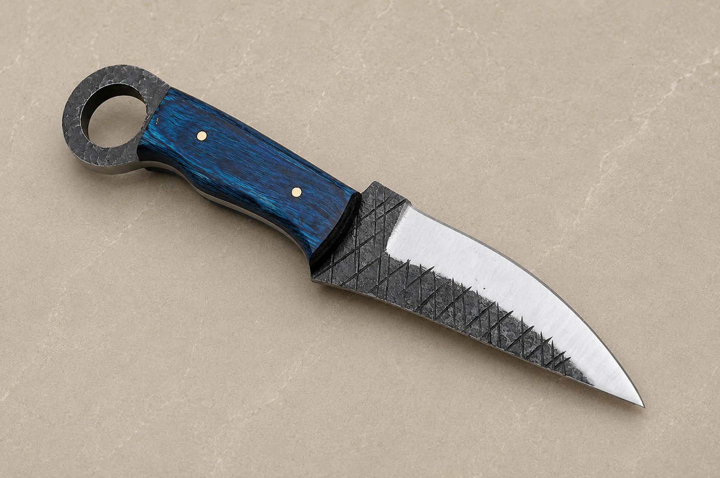 Timber Trail Carbon Steel Knife – Hand Forged Blade with Stained Wood Handle & Leather Sheath