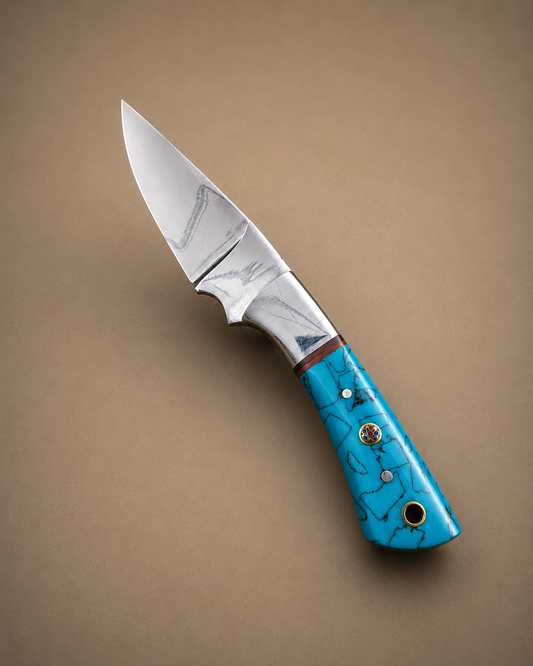 Handmade D2 Steel Fixed Blade Knife with Resin Handle & Leather Sheath – Mirror Polished Finish