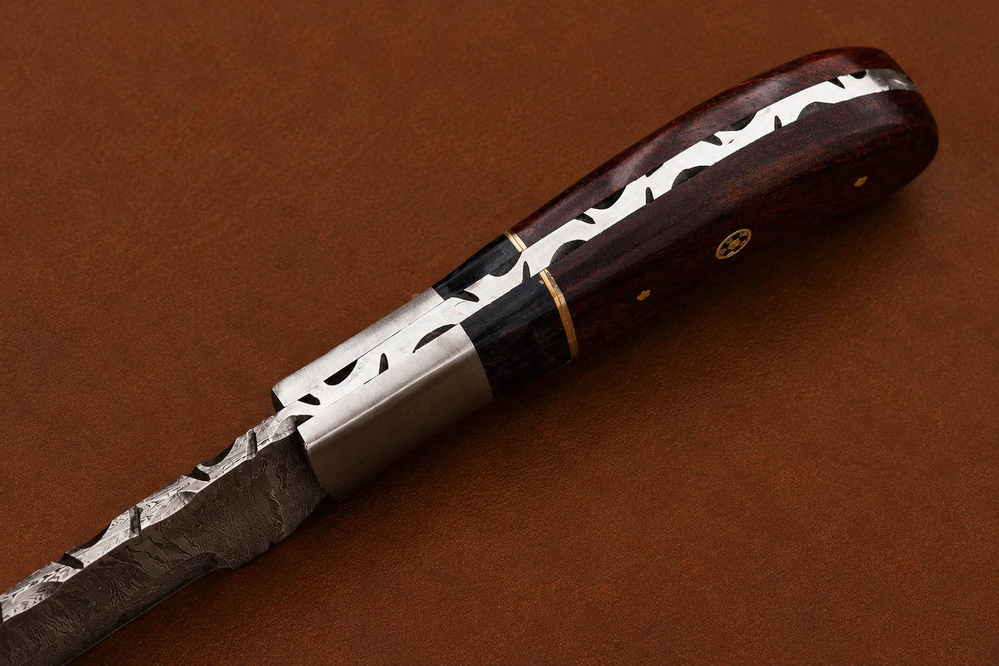 Signature Damascus Steel Tanto Knife – 512 Layer Hand Forged Blade with Wood Handle & Leather Sheath