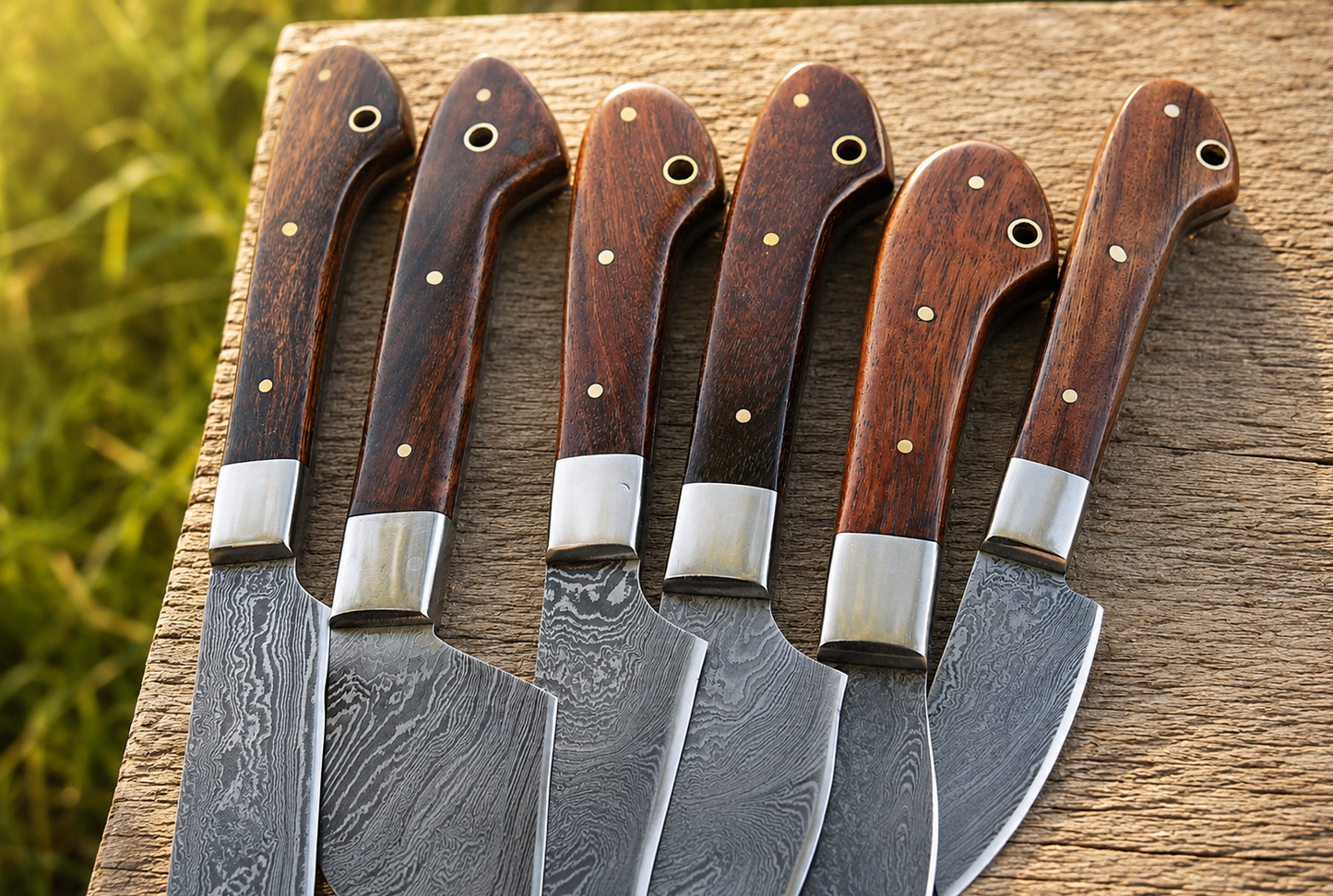 6-Piece Handmade Damascus Steel Kitchen Knife Set – Premium Chef Knives with Leather Sheath
