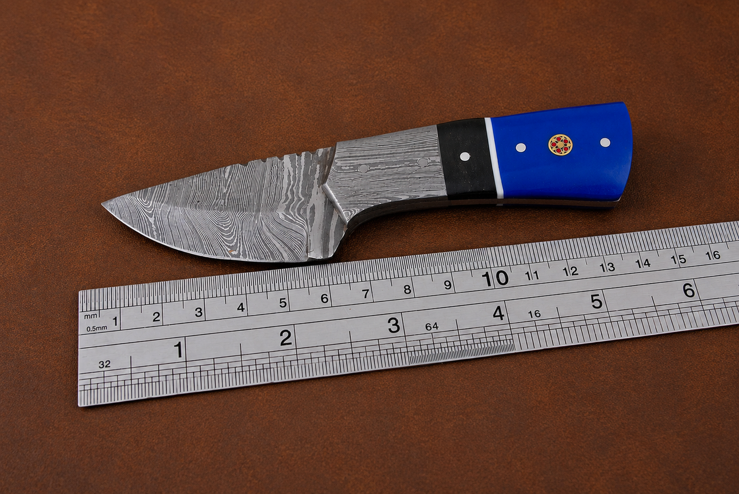 Damascus Steel Knife – 512 Layer Hand Forged Blade with Buffalo Horn, Resin & Damascus Bolster Handle