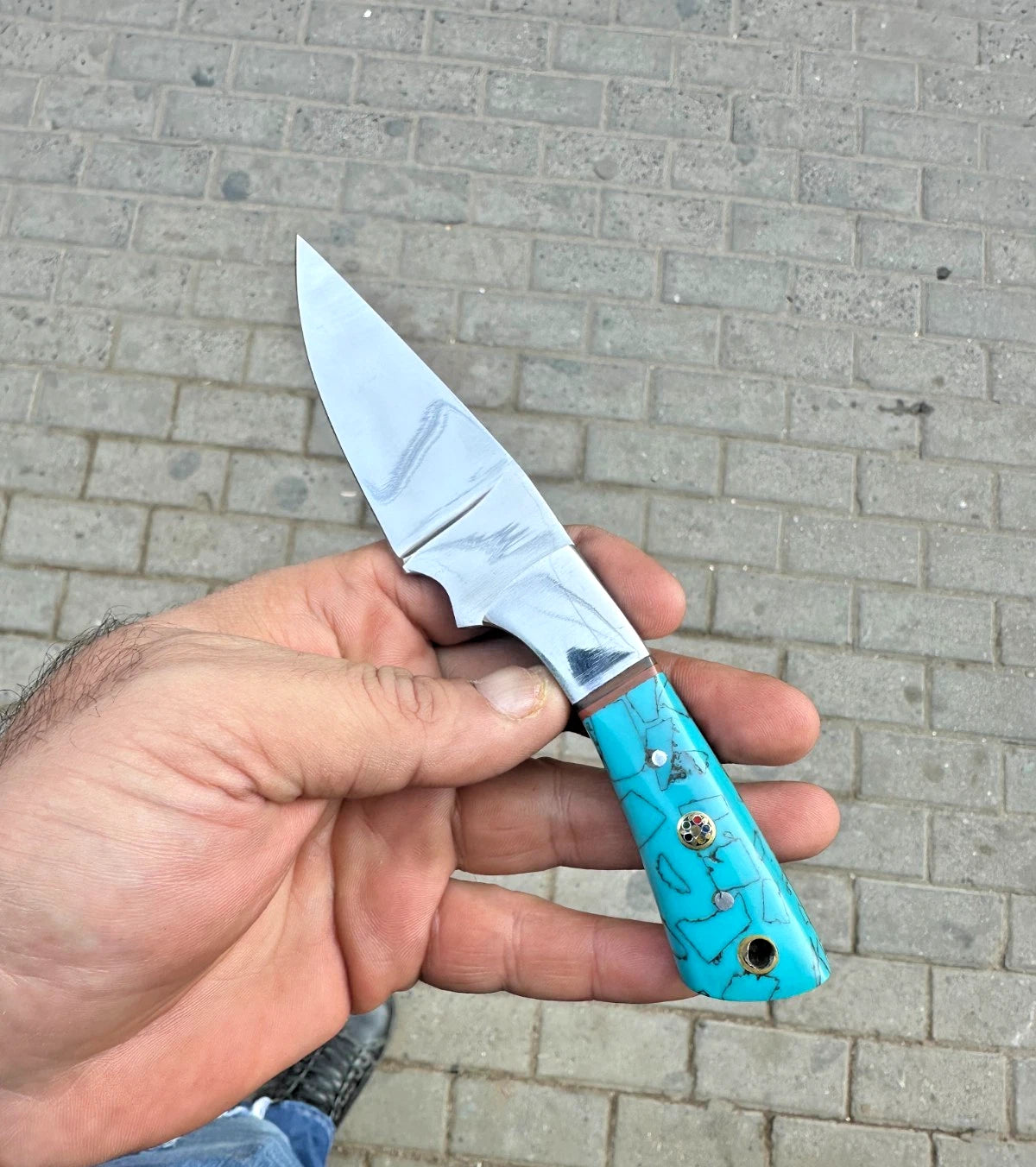 Handmade D2 Steel Fixed Blade Knife – Mirror Polished Blade Resin Handle | Leather Sheath Included