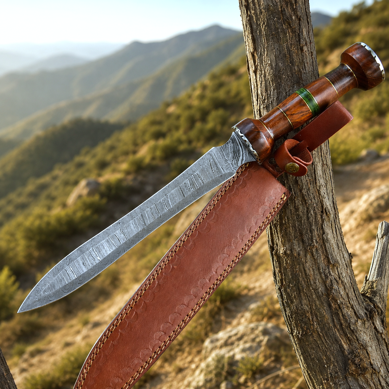 Hand Forged Damascus Steel Roman Gladius Style Collector Sword – 512 Layer Artisan Display Piece with Leather Sheath