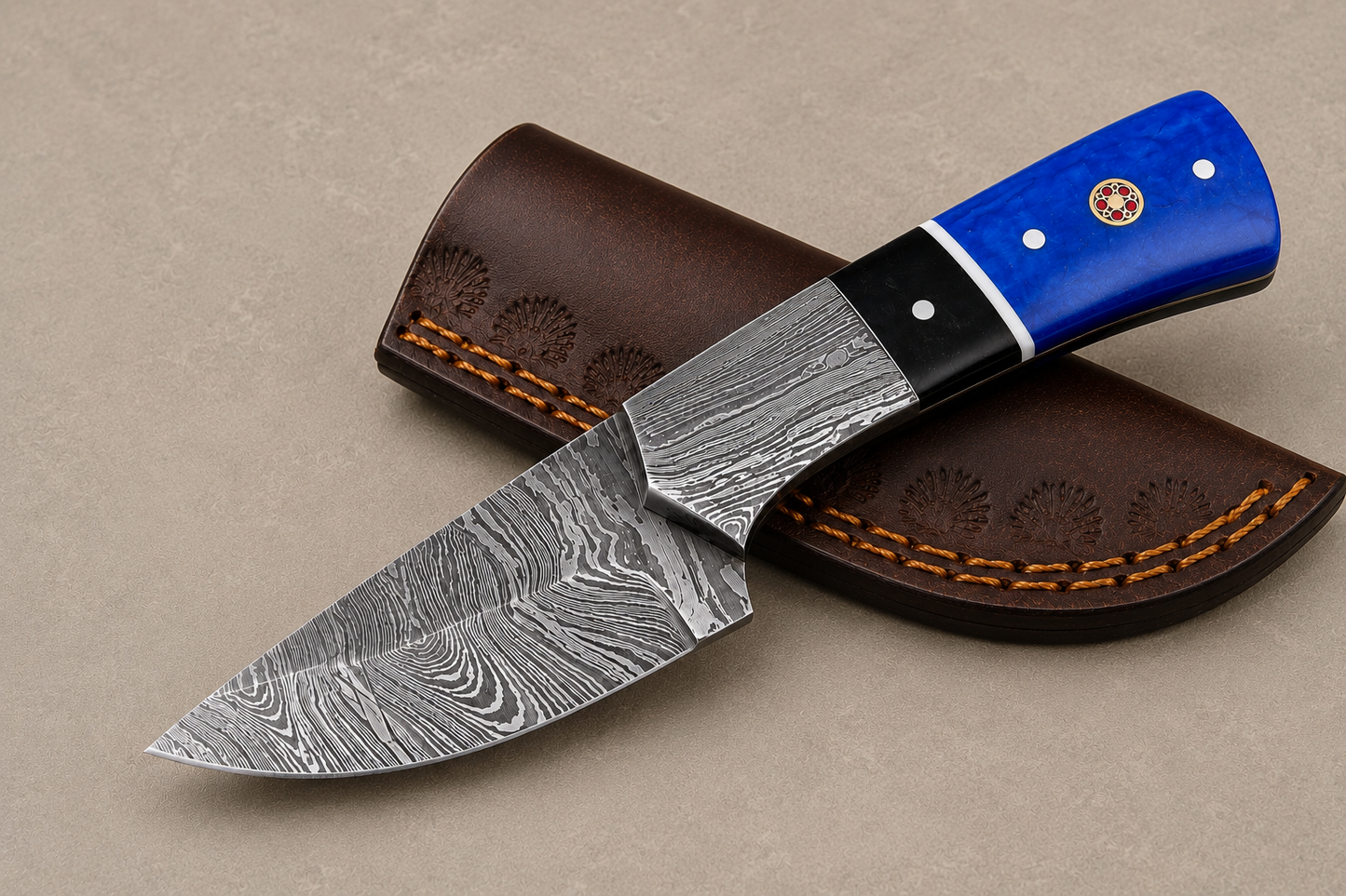 Damascus Steel Knife – 512 Layer Hand Forged Blade with Buffalo Horn, Resin & Damascus Bolster Handle