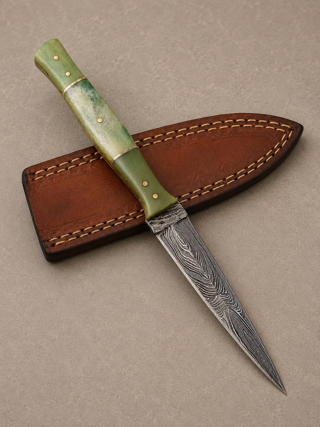 Desert Heritage Damascus Steel Knife – 512 Layer Hand Forged Blade with Camel Bone Handle & Leather Sheath
