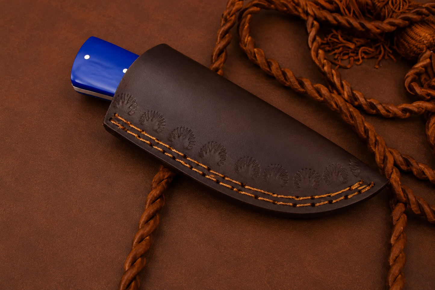 Damascus Steel Knife – 512 Layer Hand Forged Blade with Buffalo Horn, Resin & Damascus Bolster Handle