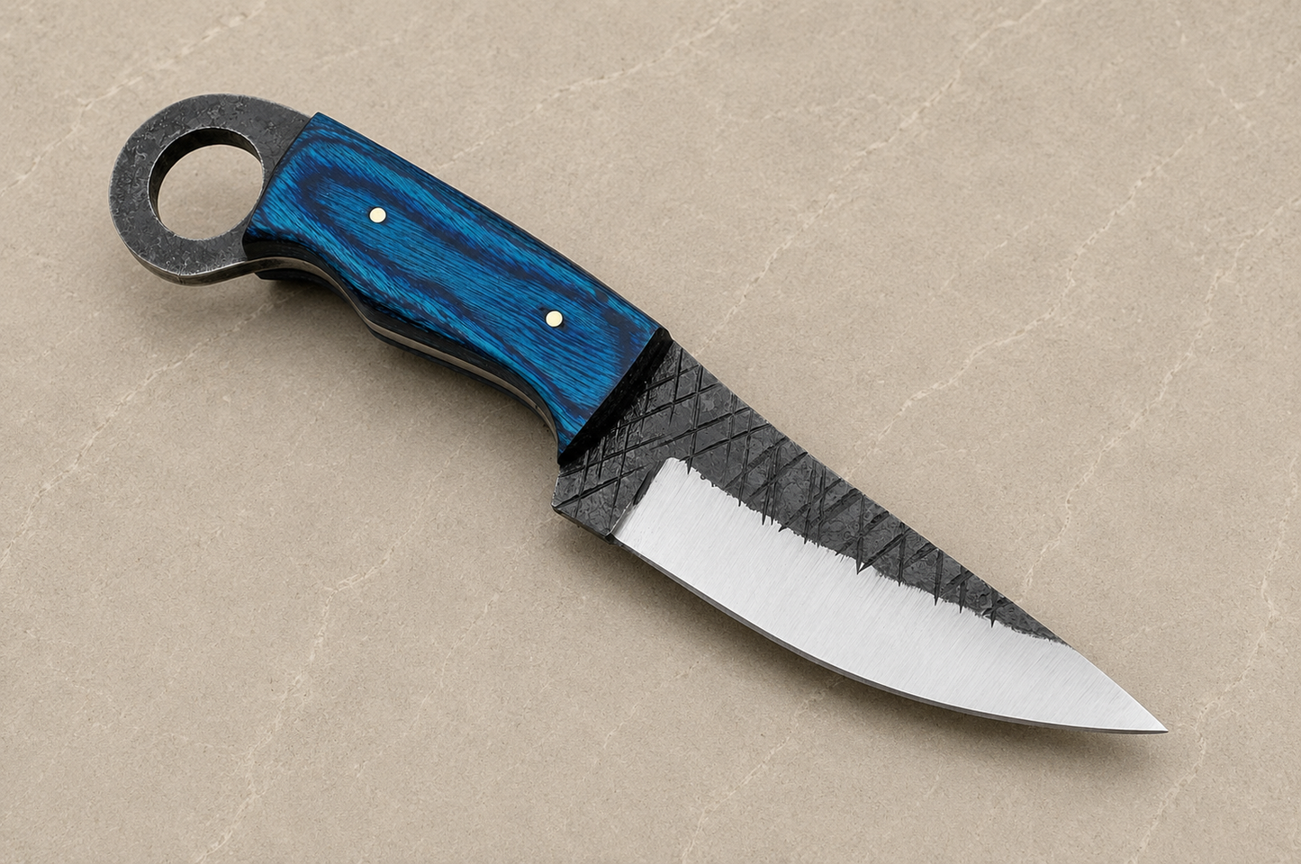 Timber Trail Carbon Steel Knife – Hand Forged Blade with Stained Wood Handle & Leather Sheath