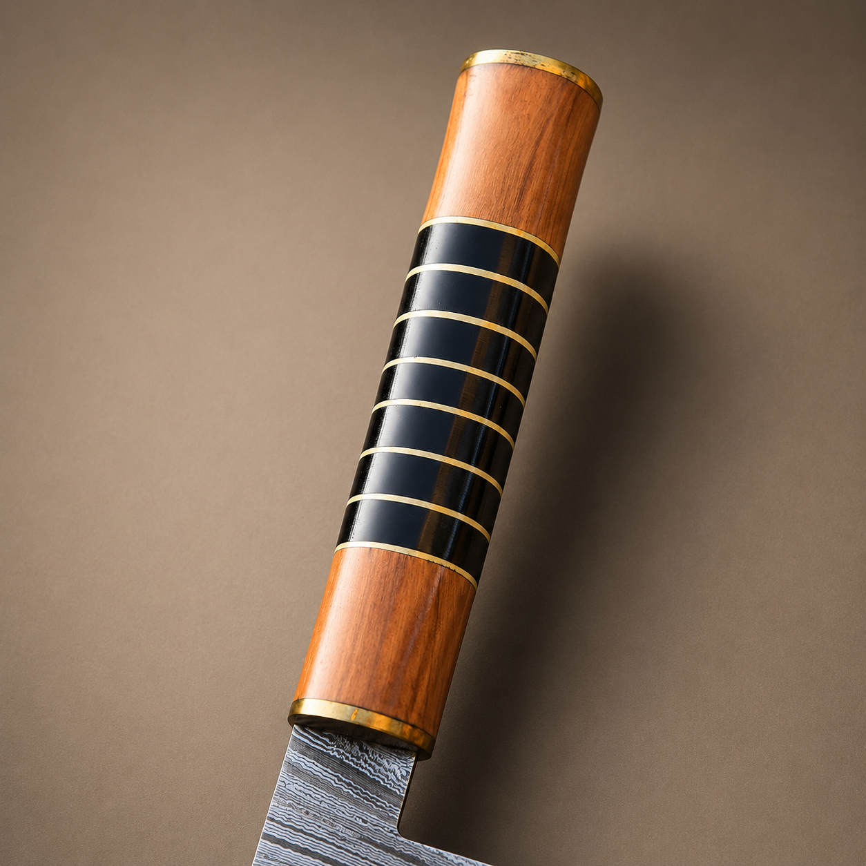 Twisted Damascus Chef Knife – 512 Layer Hand Forged Kitchen Knife with Horn & Olive Wood Handle