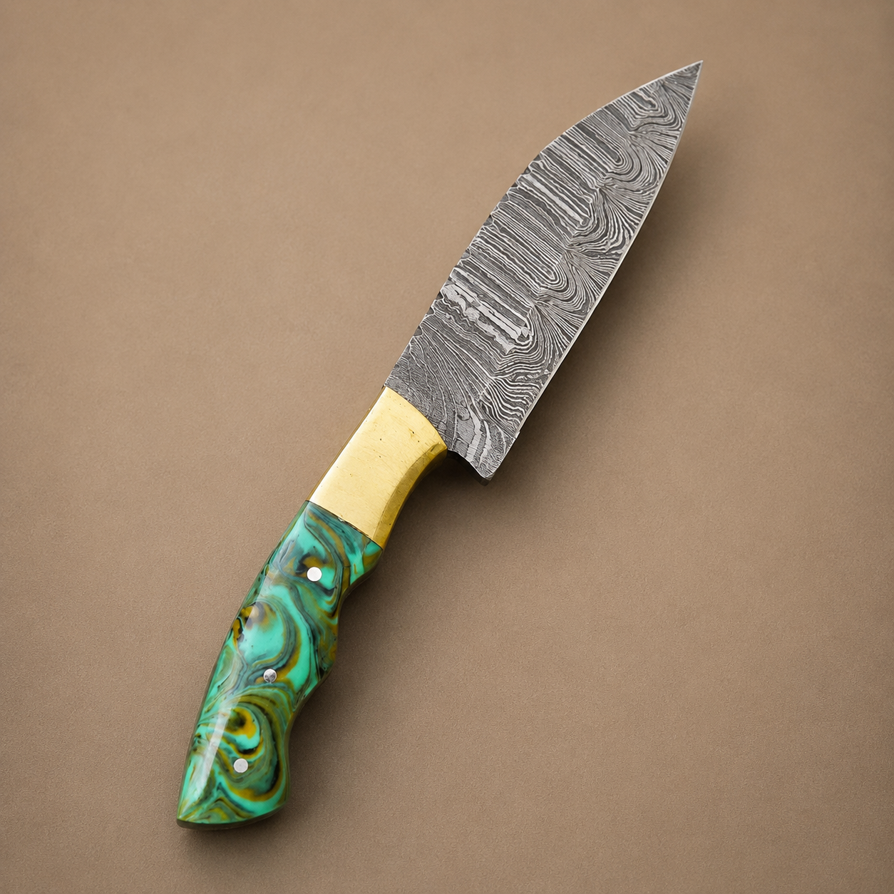 Ember Forge Damascus Knife– 512 Layer Hand Forged Steel with Resin Handle & Leather Sheath