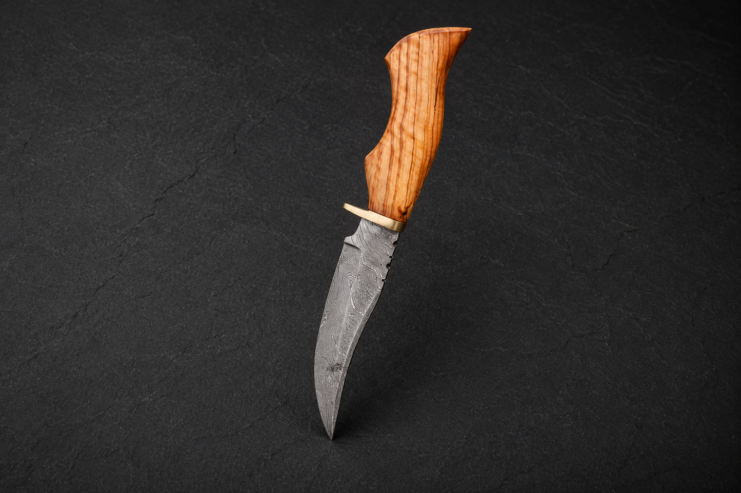 Timber Crown Damascus Steel Utility Knife – 512 Layer Hand Forged Fixed Blade with Wood Handle, Brass Guard & Leather Sheath