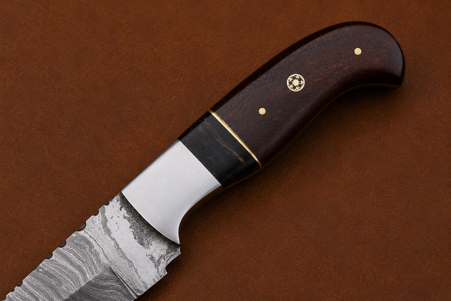 Signature Damascus Steel Tanto Knife – 512 Layer Hand Forged Blade with Wood Handle & Leather Sheath