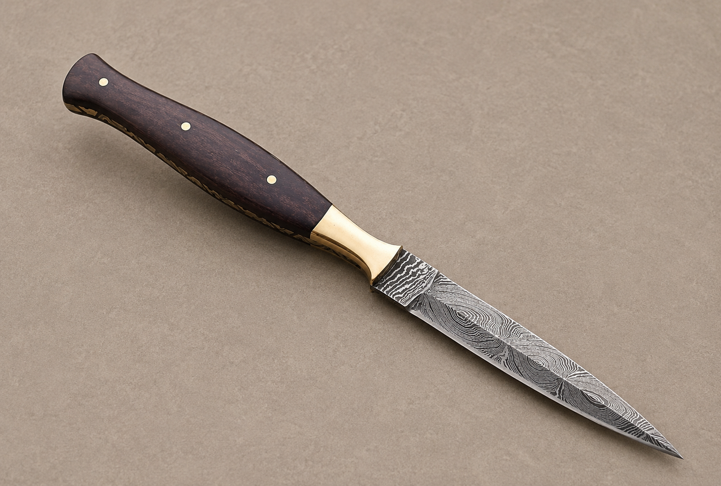 Golden Mesa Damascus Steel Knife – 512 Layer Hand Forged Blade with Camel Bone & Brass Handle and Leather Sheath