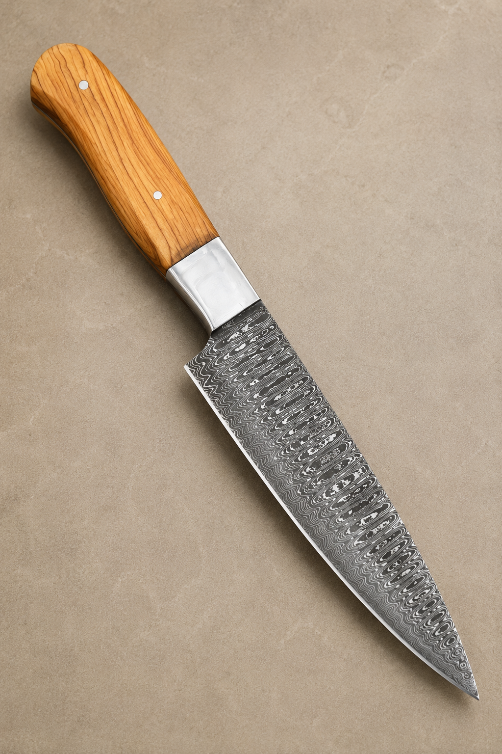 Artisan Damascus Chef Knife – 512 Layer Hand Forged Kitchen Knife with Wood Handle, Steel Bolster & Leather Sheath