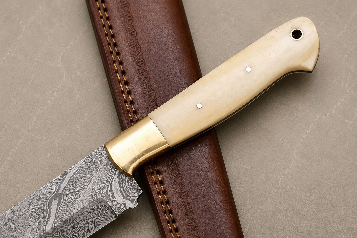 Copper Ridge Damascus Kitchen Knife – 10-Inch Artisan Blade with Camel Bone Handle