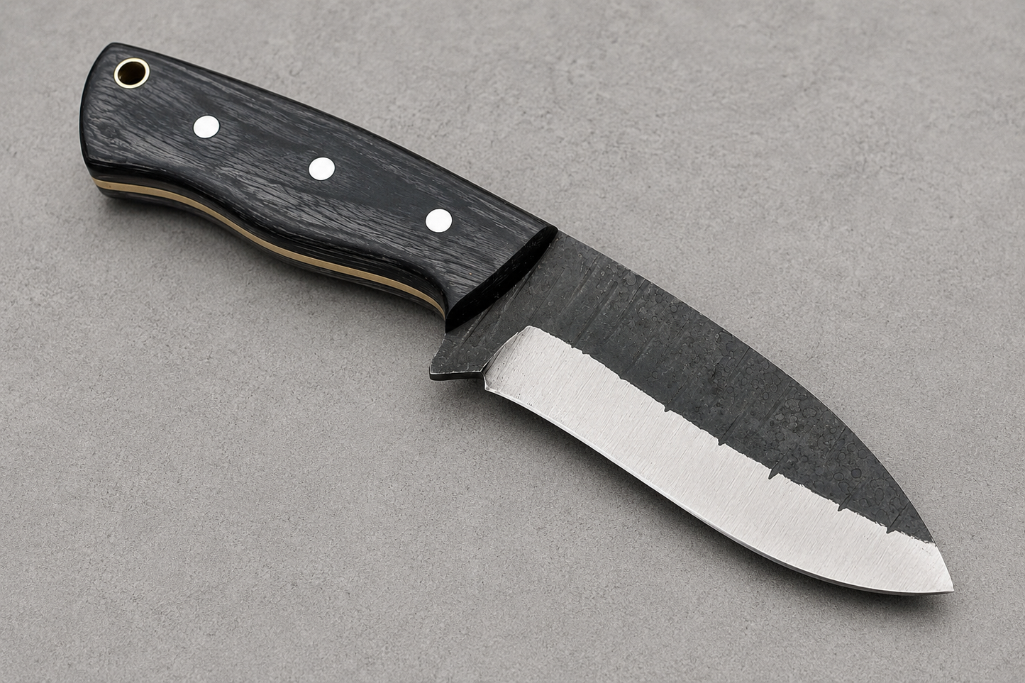 ForgeCraft Carbon Steel Knife – Hand Forged Blade with Stained Wood Handle & Leather Sheath