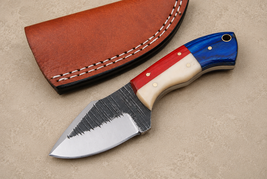 Rustic Forge Railroad Steel Utility Knife – Hand Forged Fixed Blade with Buffalo Bone & Wood Handle, Leather Sheath
