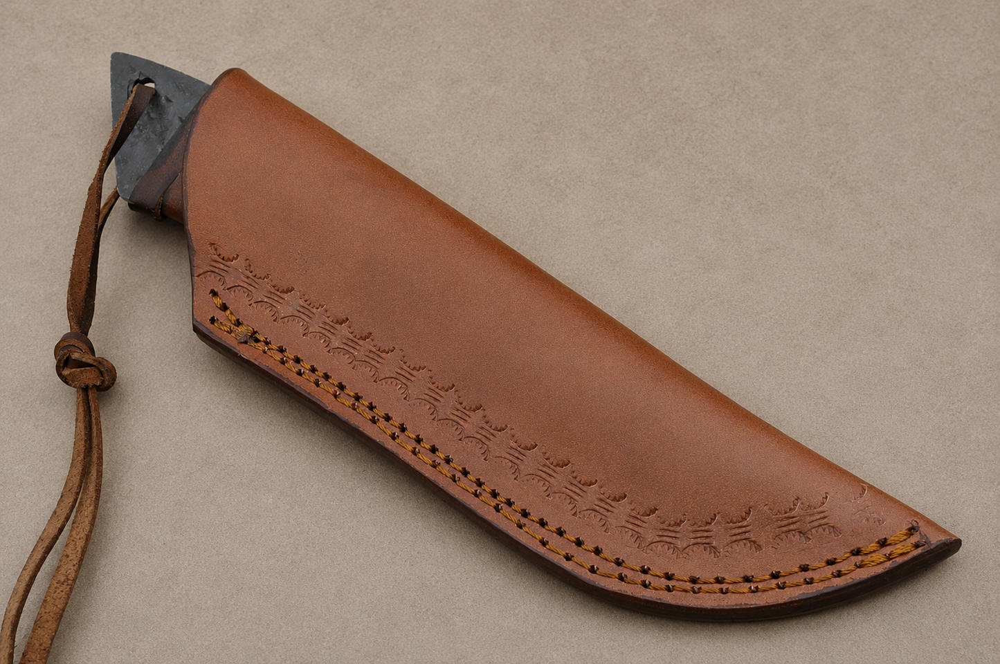 Hand Forged Railroad Spike Carbon Steel Utility Knife with Leather Handle