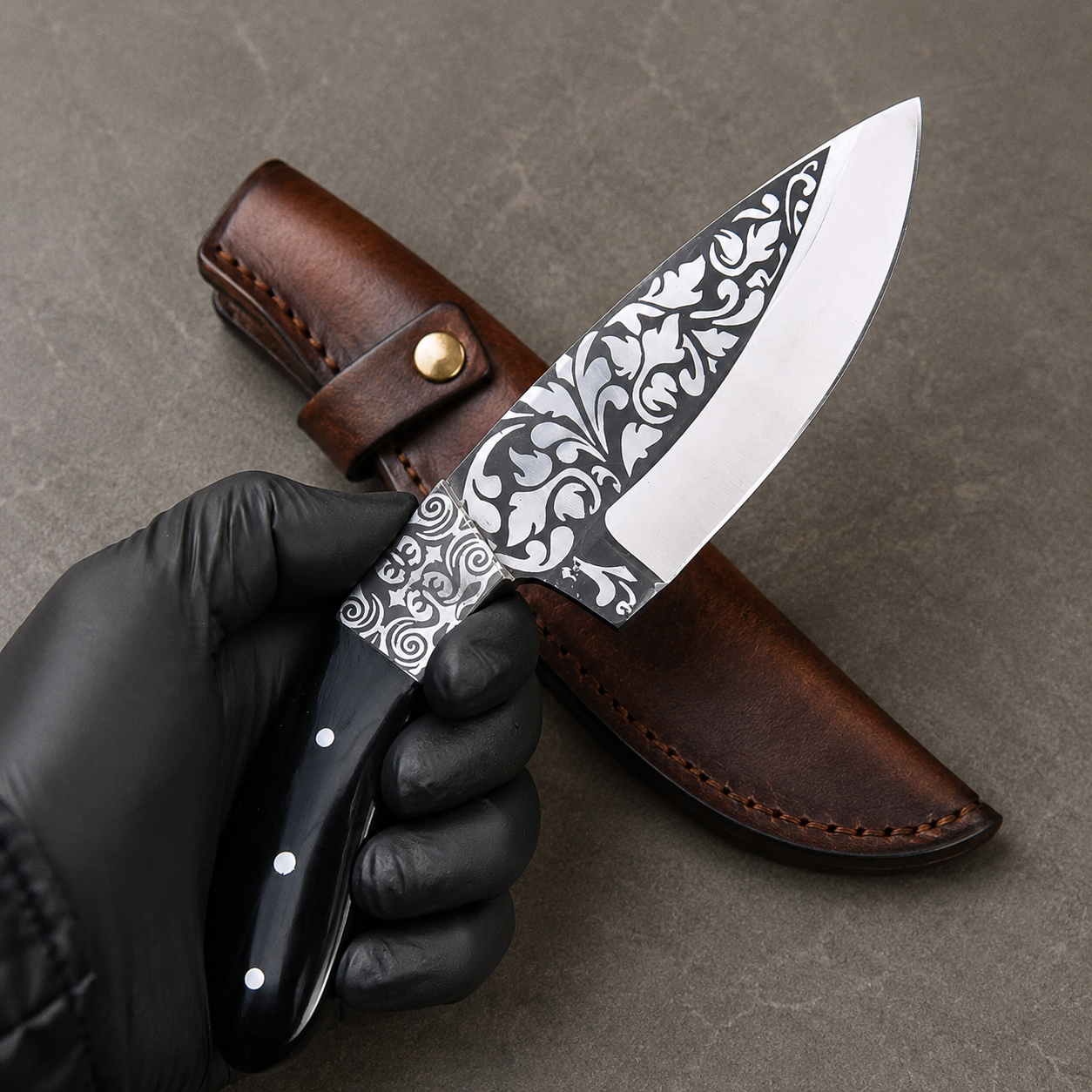 Frontier D2 Steel Knife – Hand Forged High Polish Fixed Blade with Leather Sheath
