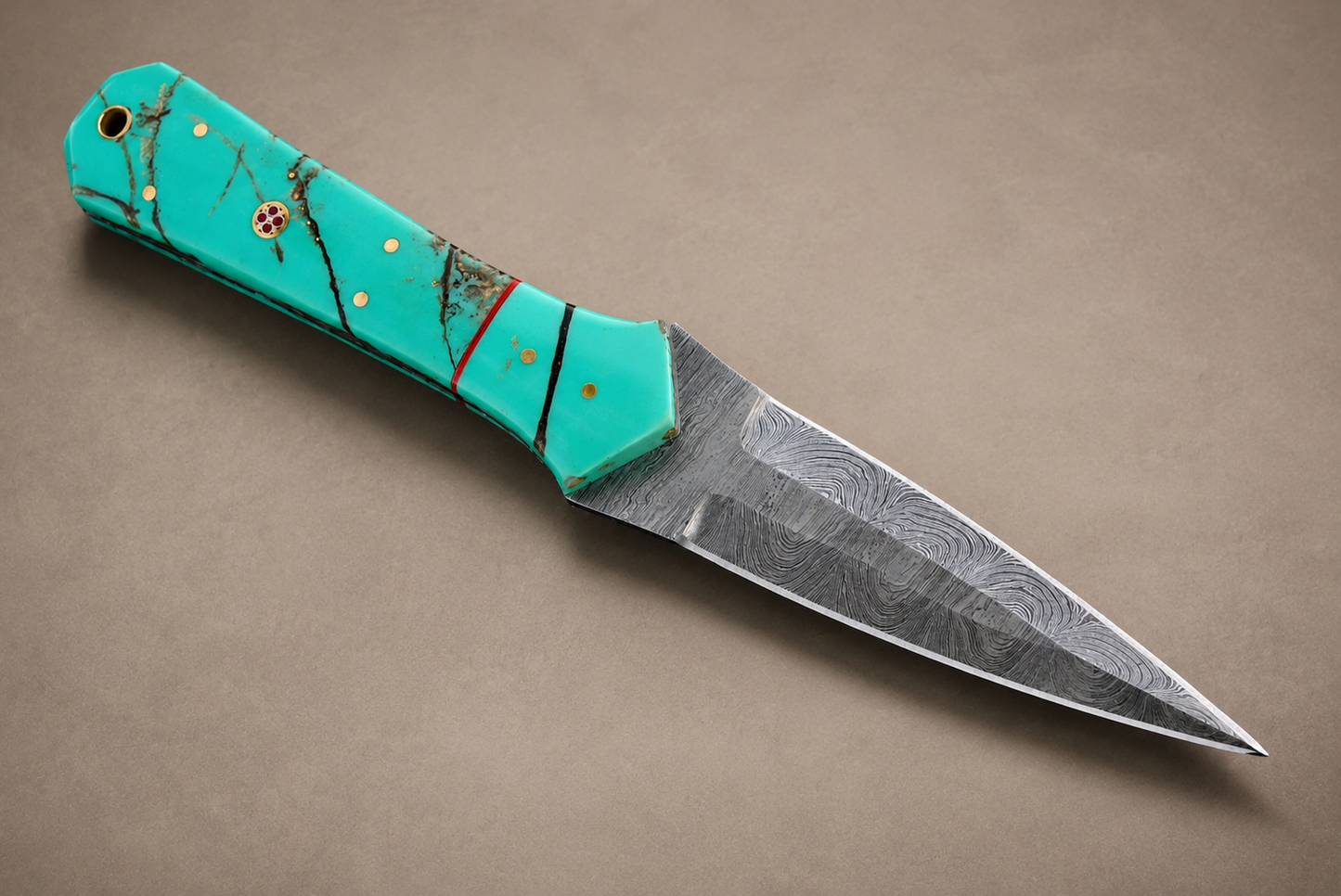 Copper Forge Damascus Steel Knife – 512 Layer Hand Forged Blade with Resin Handle & Leather Sheath