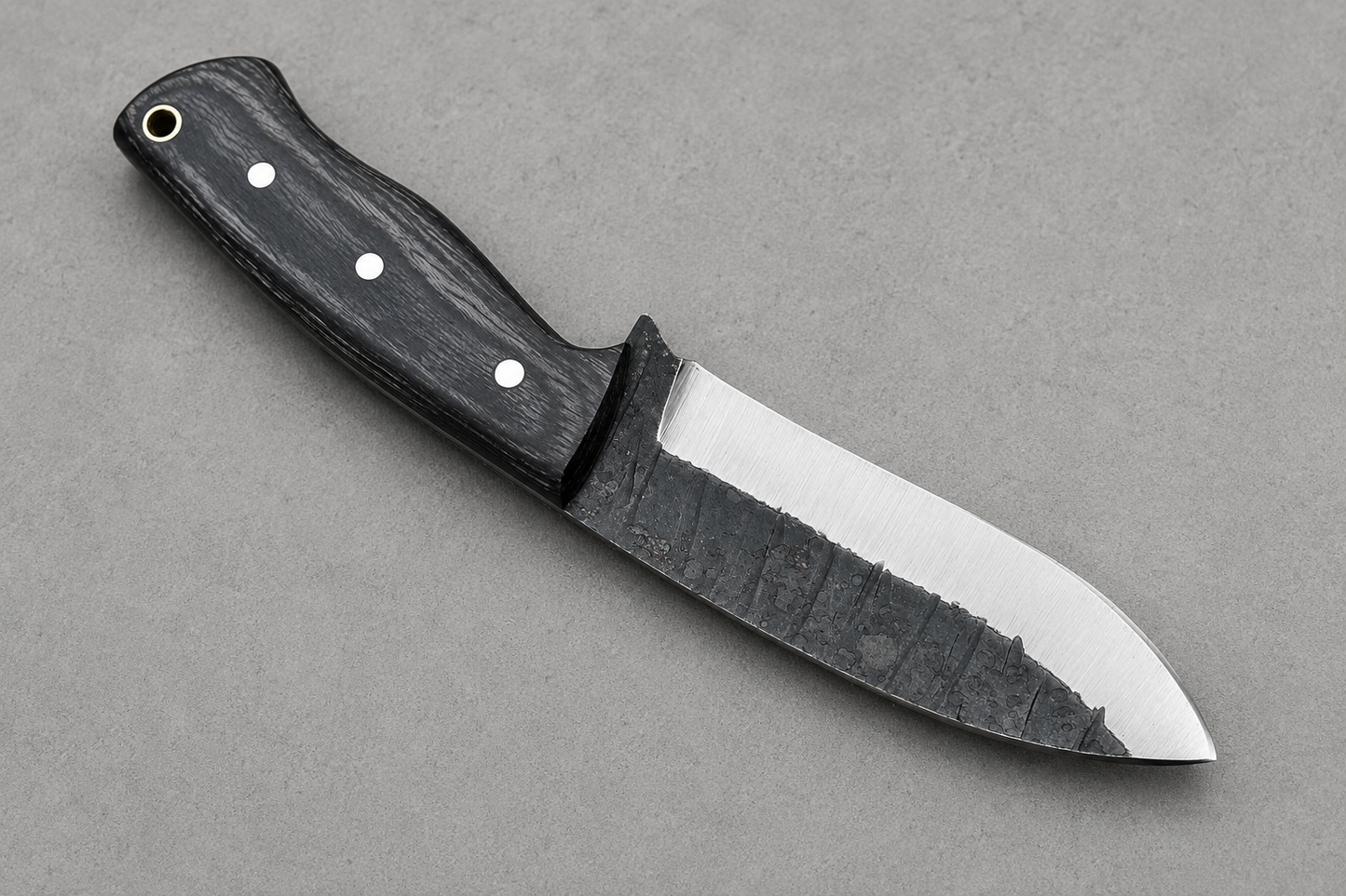 ForgeCraft Carbon Steel Knife – Hand Forged Blade with Stained Wood Handle & Leather Sheath