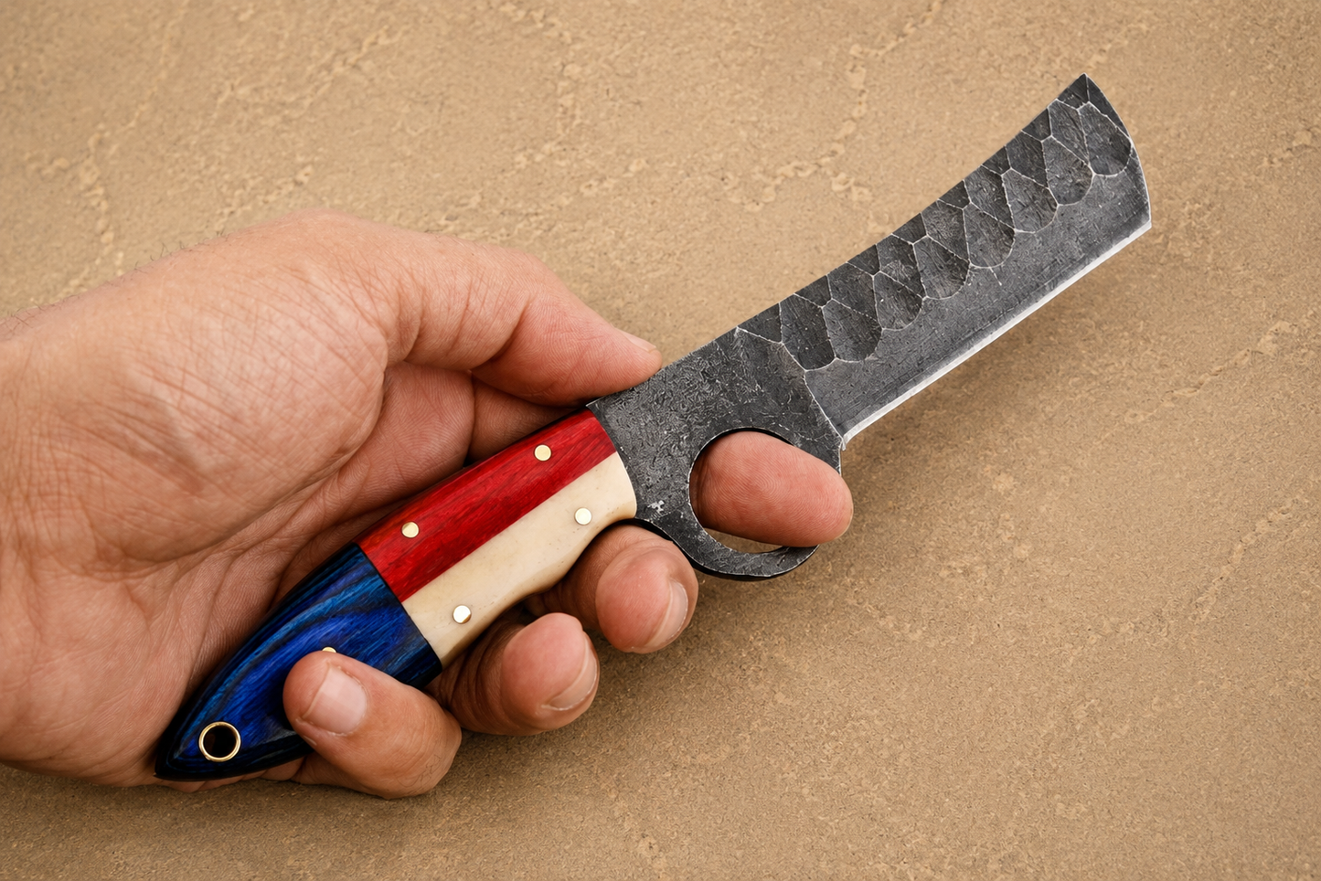 Heritage Forge High Carbon Steel Utility Knife – Hand Forged Fixed Blade with Camel Bone & Wood Handle, Leather Sheath