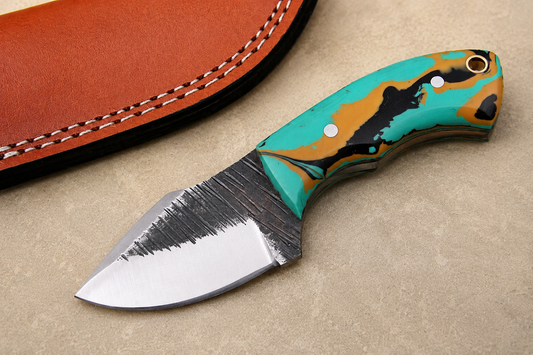 Iron Crest High Carbon Steel Utility Knife – Hand Forged High Carbon Fixed Blade with Resin Handle & Leather Sheath