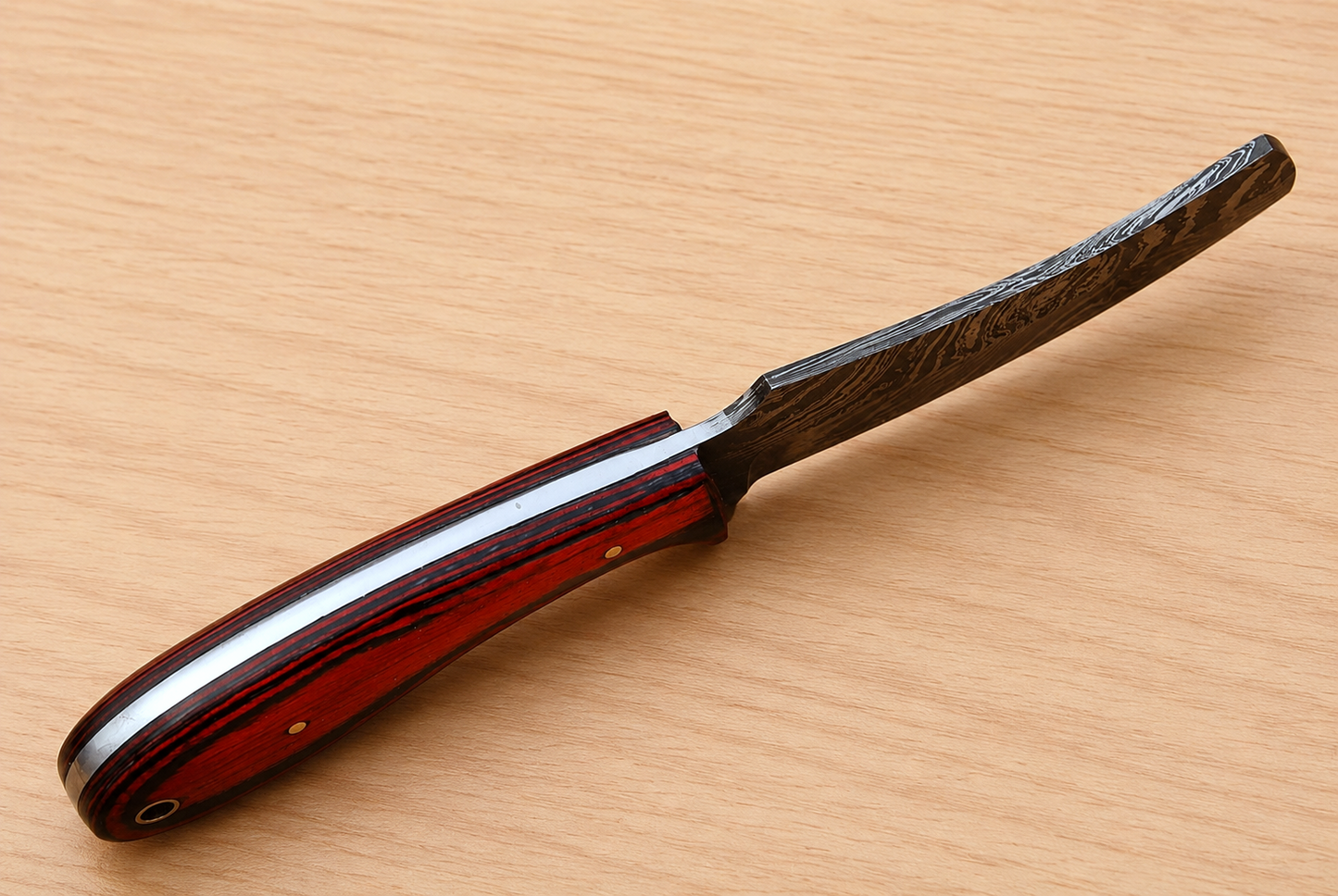 Hand Forged 512-Layer Damascus Steel Knife – Artisan Wood Handle Fixed Blade with Leather Sheath
