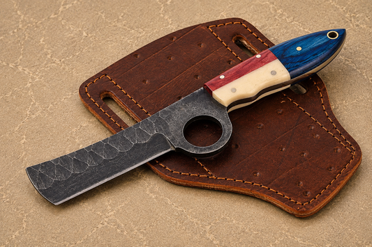 Heritage Forge High Carbon Steel Utility Knife – Hand Forged Fixed Blade with Camel Bone & Wood Handle, Leather Sheath