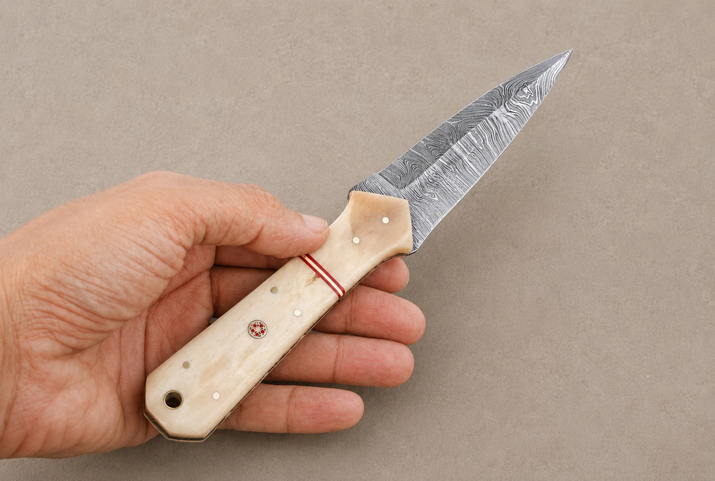 Desert Legacy Damascus Steel Knife – 512 Layer Hand Forged Blade with Camel Bone Handle & Leather Sheath