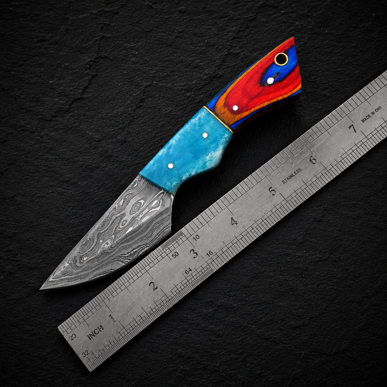 Heritage Blend Damascus Steel Utility Knife – 512 Layer Hand Forged Fixed Blade with Camel Bone & Wood Handle, Leather Sheath
