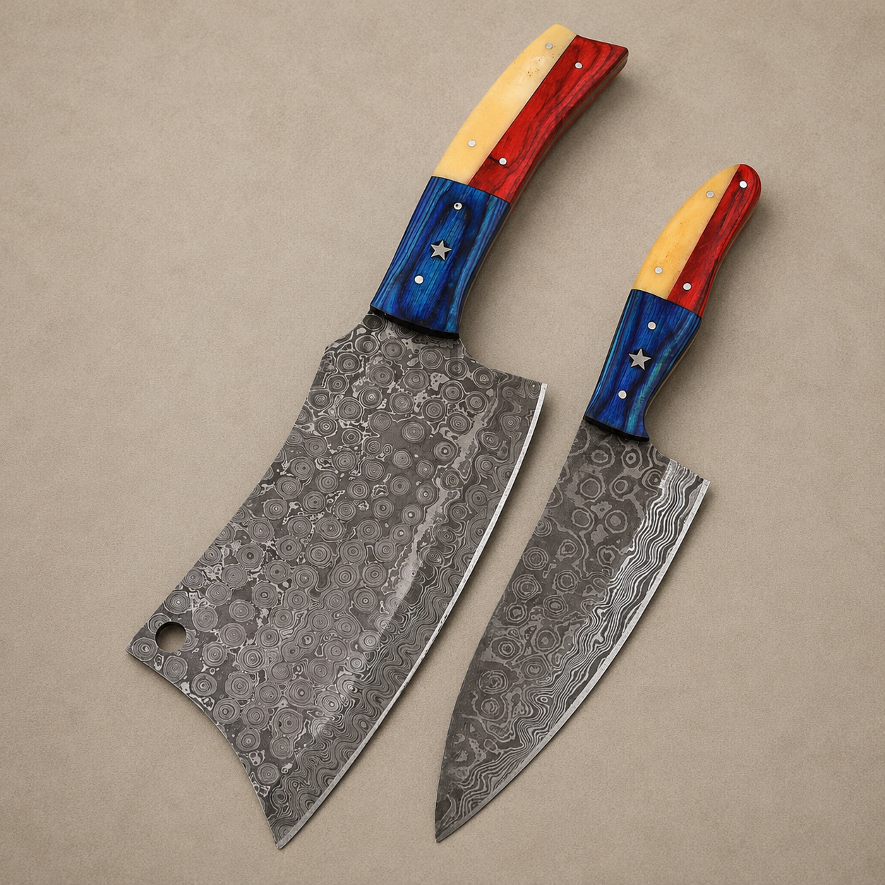 Handmade Damascus Steel Chef Knife Set (2 Pieces) with Wood Handles
