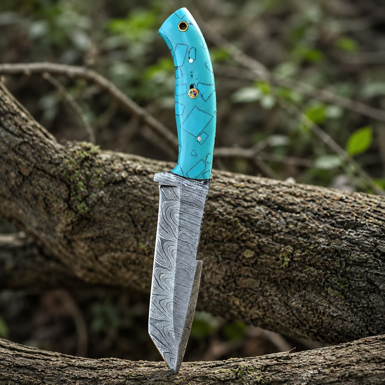 Handmade Damascus Steel Tanto Style Utility Knife – Hand Forged Premium EDC with Leather Sheath