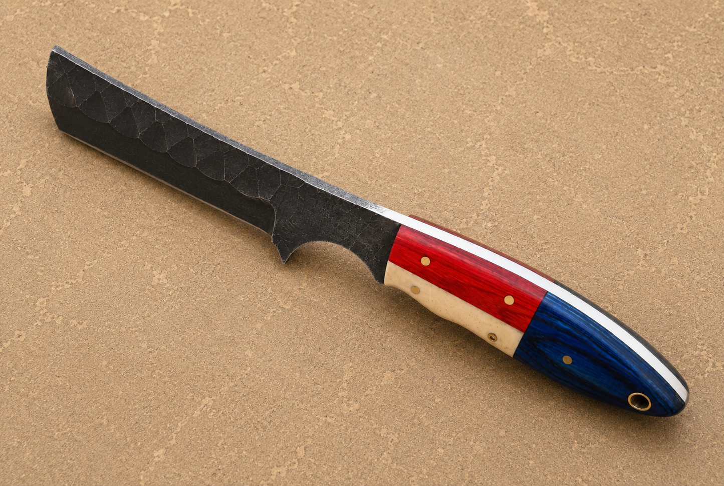 Heritage Forge High Carbon Steel Utility Knife – Hand Forged Fixed Blade with Camel Bone & Wood Handle, Leather Sheath