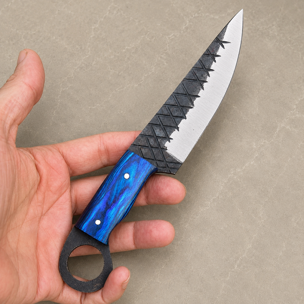 Timber Trail Carbon Steel Knife – Hand Forged Blade with Stained Wood Handle & Leather Sheath