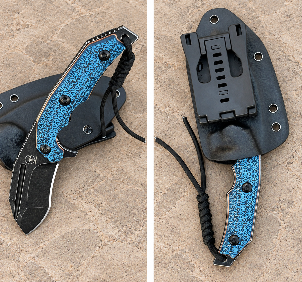 D2 Tool Steel Fixed Blade Knife with Copper & G10 Handle – Kydex Sheath