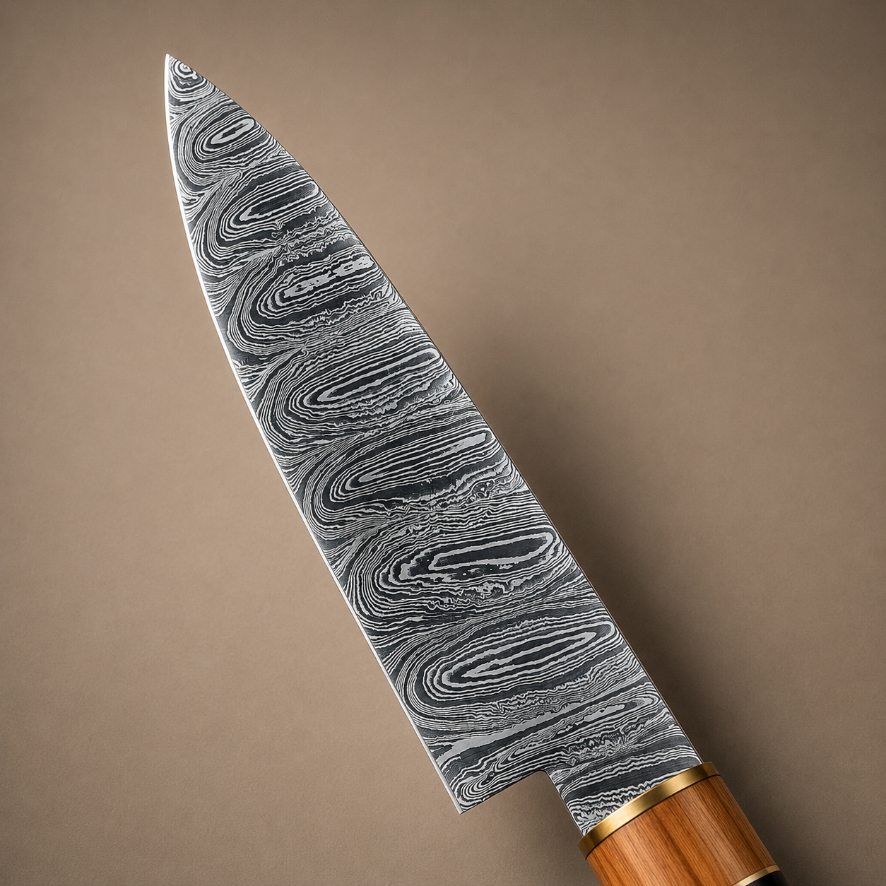 Twisted Damascus Chef Knife – 512 Layer Hand Forged Kitchen Knife with Horn & Olive Wood Handle