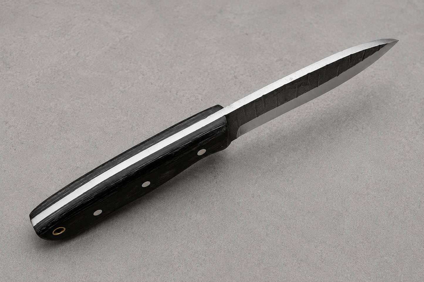 ForgeCraft Carbon Steel Knife – Hand Forged Blade with Stained Wood Handle & Leather Sheath