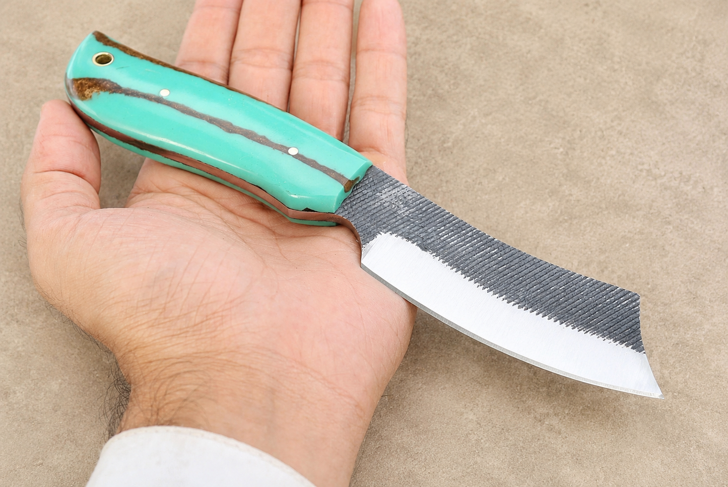 Frontier Forge High Carbon Steel Utility Knife – 9" Hand Forged Fixed Blade with Resin Handle & Engraved Leather Sheath