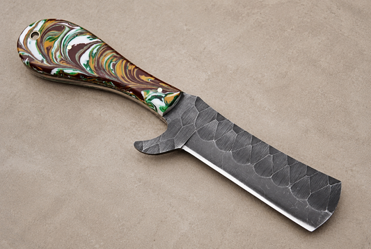 Hand Forged Fixed Blade Knife – Handmade Railroad Steel Knife with Resin Handle & Leather Sheath
