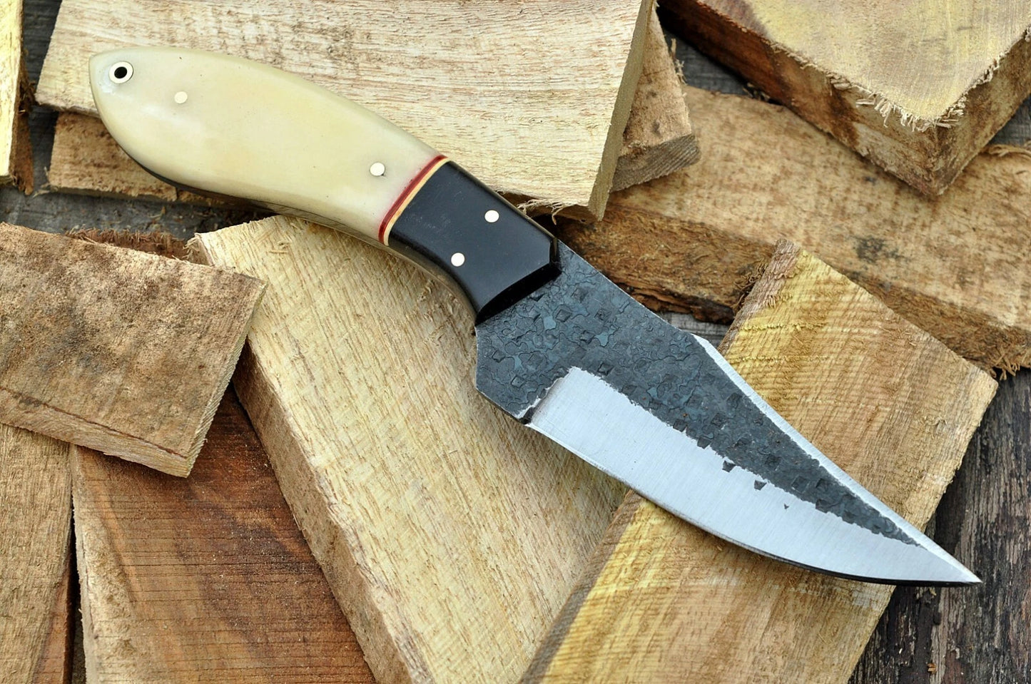 HAND FORGED RAILROAD SPIKE CARBON STEEL KNIFE & BONE HANDLE