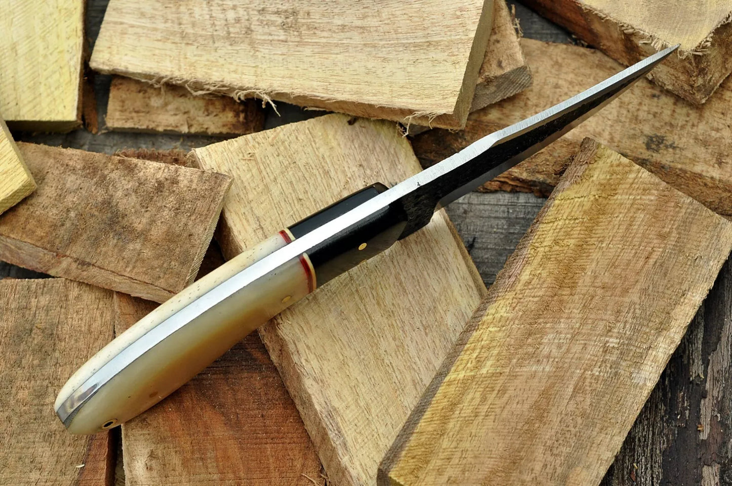 HAND FORGED RAILROAD SPIKE CARBON STEEL KNIFE & BONE HANDLE