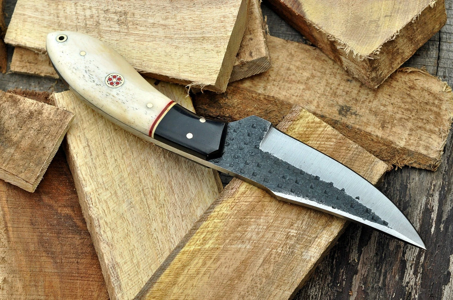 HAND FORGED RAILROAD SPIKE CARBON STEEL KNIFE & BONE HANDLE