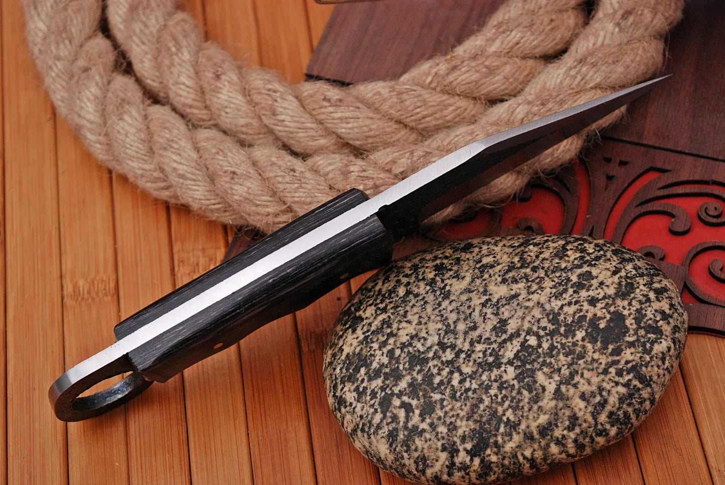 HAND FORGED RAILROAD SPIKE CARBON STEEL SEAX KNIFE & STAIN WOOD HANDLE EDC