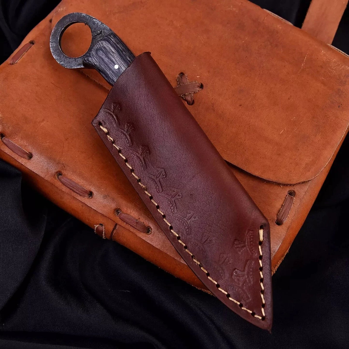 HAND FORGED RAILROAD SPIKE CARBON STEEL SEAX KNIFE & STAIN WOOD HANDLE EDC