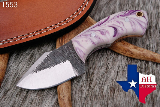 HAND FORGED RAILROAD SPIKE CARBON STEEL KNIFE &RISEN HANDLE AH DAMASCUS