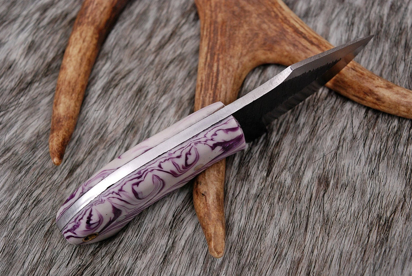 HAND FORGED RAILROAD SPIKE CARBON STEEL KNIFE &RISEN HANDLE AH DAMASCUS